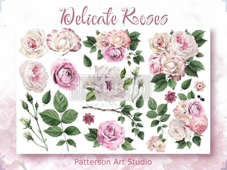 New! - DELICATE ROSES - Redesign with Prima - Rub on Small Transfer for furniture or Decor flower decal