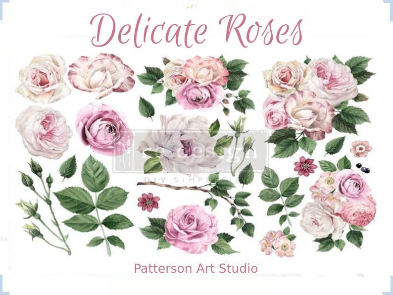 New! - DELICATE ROSES - Redesign with Prima - Rub on Small Transfer for furniture or Decor flower decal