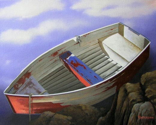 Patterson Art Studio - Patriotic Red White and Blue Boat Art Print Decor, From Original Painting.