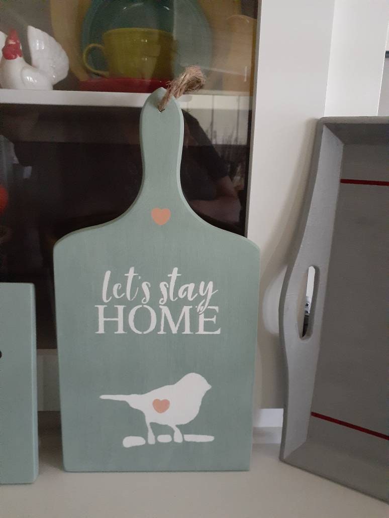 Let's Stay Home. Wall decor. Sign with bird and heart. Ready to ship.