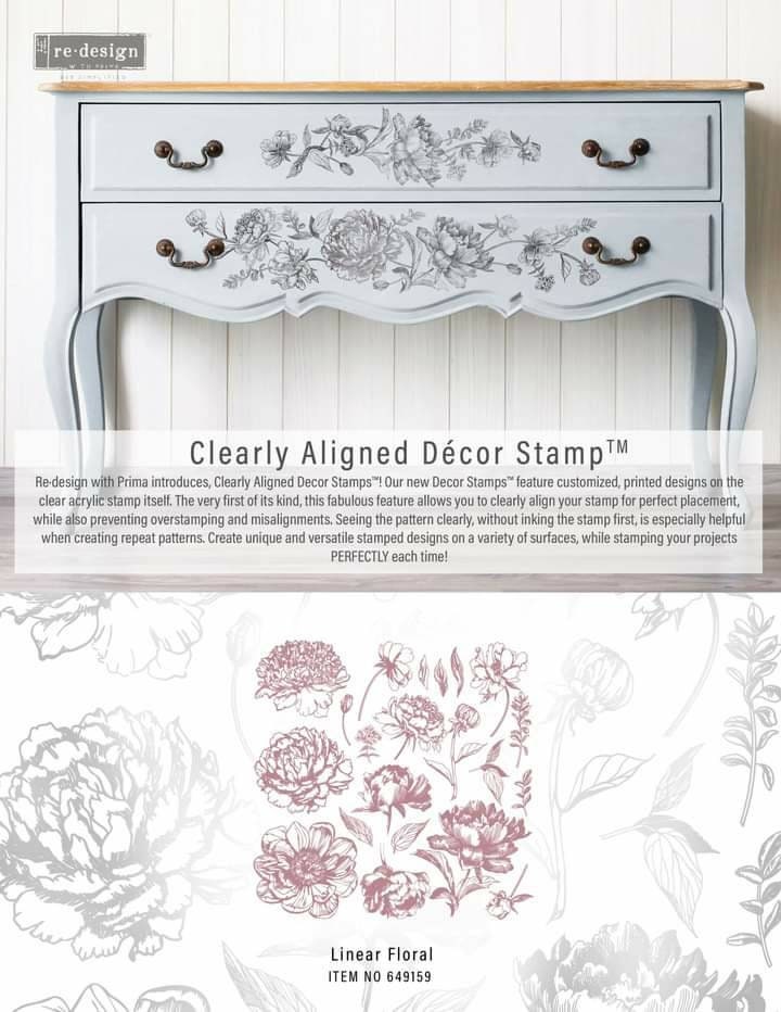 Redesign with Prima 12 x12 Clear Cling Decor Stamp - Linear Floral