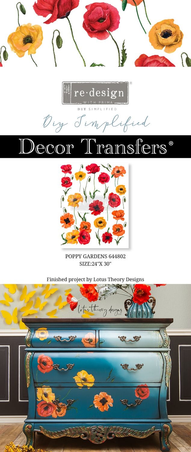 Rub on Furniture Transfer, Furniture Decal, Redesign with Prima, Poppy Gardens 25" x 32