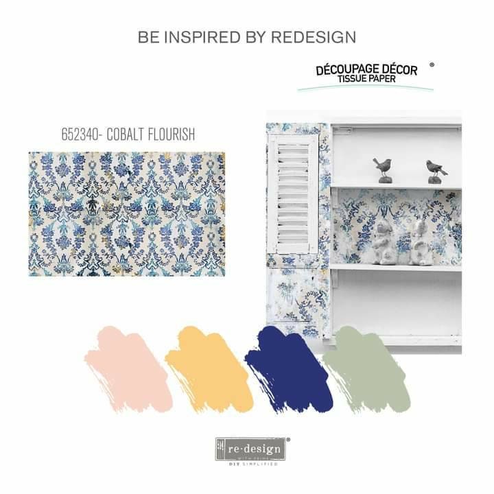 Redesign with Prima Decoupage Decor tissue Paper Cobalt Florish 19"x30"