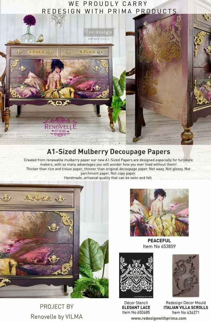 New! Redesign with Prima A1 Decoupage Rice Fine Art Decor Paper Peaceful 23.4"x33.1"