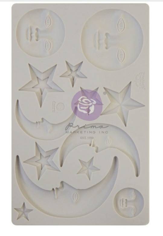 Silicone Mold - Moon and Stars mold Redesign with Prima Finnabair 5"x8" Silicone Decor Mould Nocturnal Elements