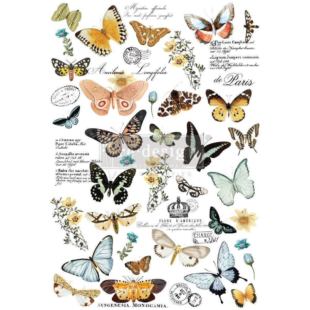 Rub on Furniture Transfer, Furniture Decal, Redesign with Prima,  Butterfly Dance 24" x35"