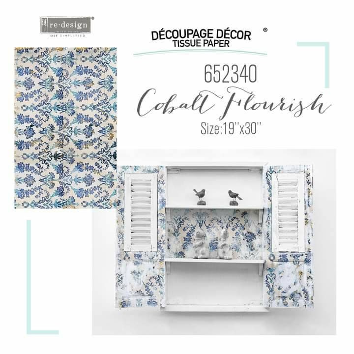 Redesign with Prima Decoupage Decor tissue Paper Cobalt Florish 19"x30"