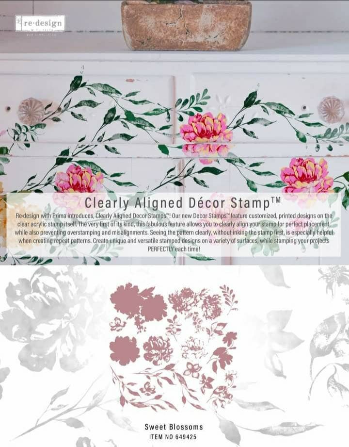 Redesign with Prima 12 x12 Clear Cling Decor Stamp - Sweet Blossoms