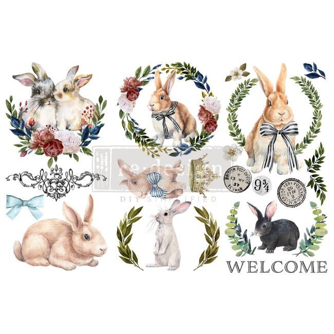 New - Cottontail Rabbit - Redesign with Prima - Rub on Small Transfer for furniture or Decor