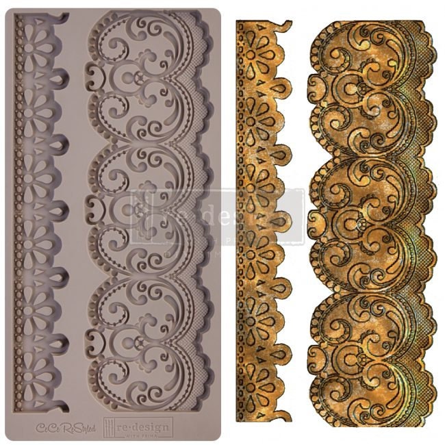 Silicone Mold - New! Redesign with Prima and CeCe restyled - Border Lace 5"x10" Silicone Decor Mould