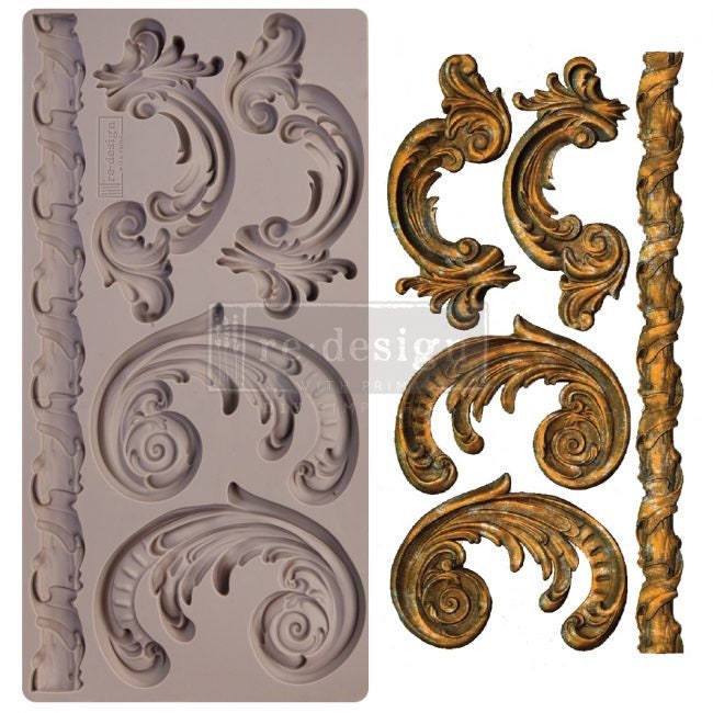 Silicone Mold - New! Redesign with Prima and - Lilian Scrolls 5"x10" Silicone Decor Mould