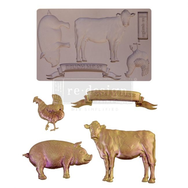 Silicone Mold - New! Farm Animals - Redesign with Prima mold 5"x8" Silicone Decor Mould