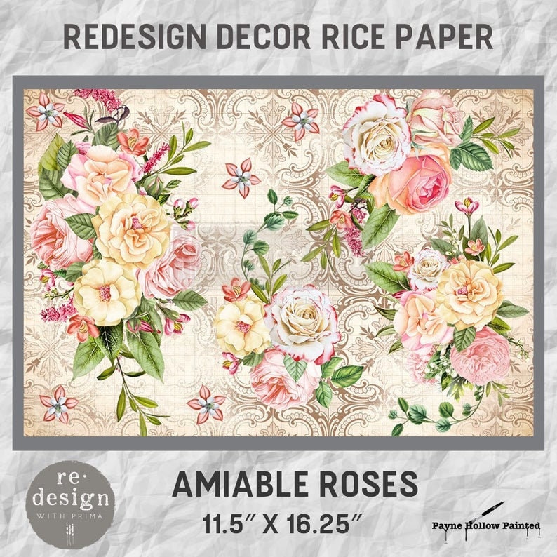 Redesign with Prima Decoupage Floral Decor Rice Paper Amiable Roses 11.5"x16.25"