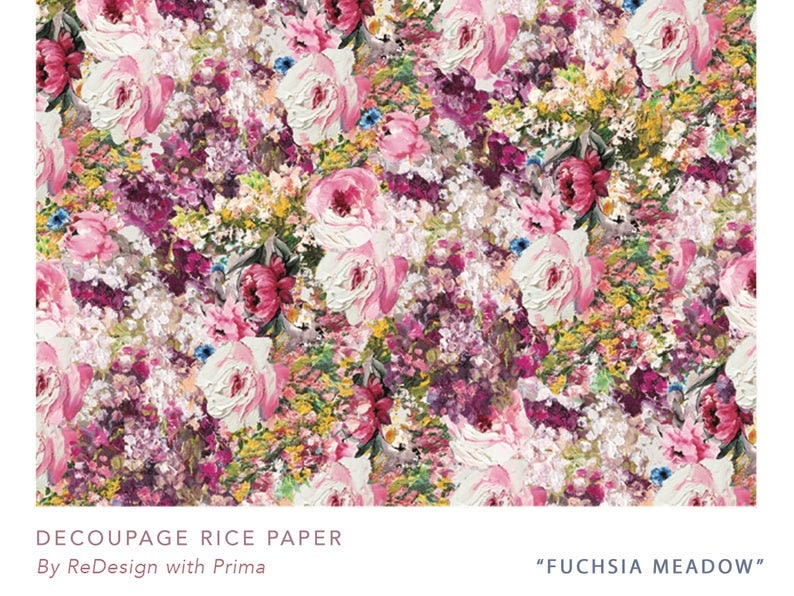 Redesign with Prima Decoupage Floral Decor Rice Paper Fuchsia Meadow 11.5"x16.25"