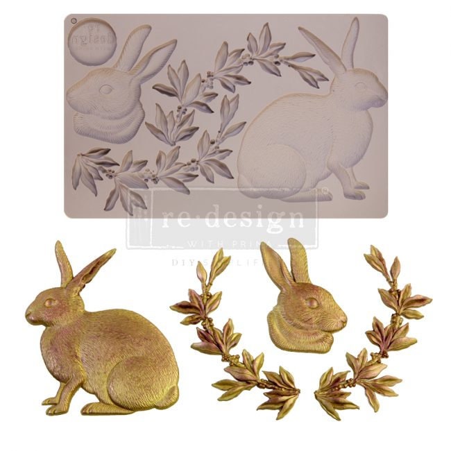 Silicone Mold - New! Meadow Hare - Redesign with Prima mold 5"x8" Silicone Decor Mould