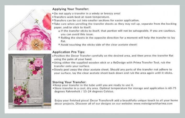 FRESH FLOWERS -Rub on Furniture Transfer, Farmhouse Decal By Redesign with Prima,  24" x34"