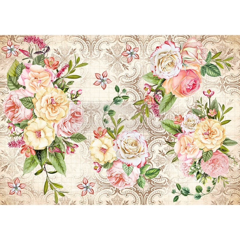 Redesign with Prima Decoupage Floral Decor Rice Paper Amiable Roses 11.5"x16.25"