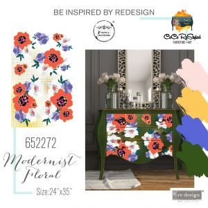 New! Rub on Furniture Transfer, Furniture Decal, Redesign with Prima, CeCe - Modernist Floral 24"x35"-