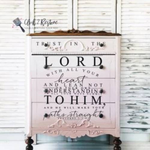 Rub on Furniture Transfer, Spiritual Faith Based Furniture Decal, Redesign with Prima, Trust In The Lord 24" x 32"