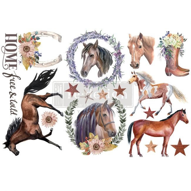 New -WILD SOUL- Redesign with Prima - Horse Farm Rub on Furniture Small Transfer -