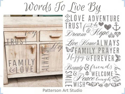 Rub on Furniture Transfer, Furniture Decal, Redesign with Prima,  Words to Live By  22" x30"