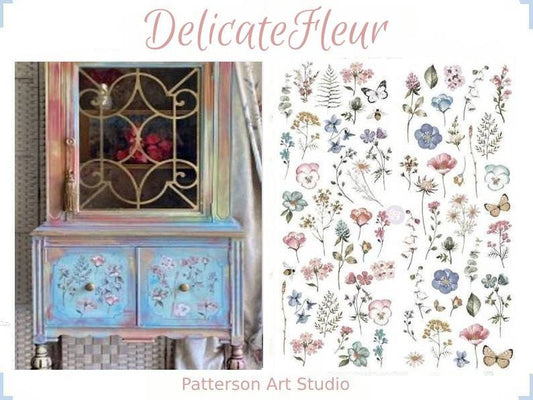 Rub on Furniture Transfer, Flower Furniture Decal, Redesign with Prima, DELICATE FLEUR 24" x35"