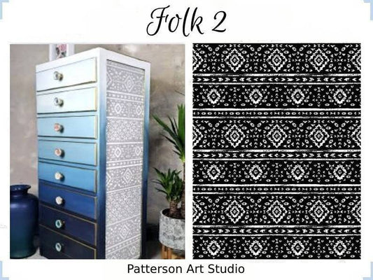 Rub on Furniture Transfer, Furniture Decal, Redesign with Prima, Folk II 24" x 32"