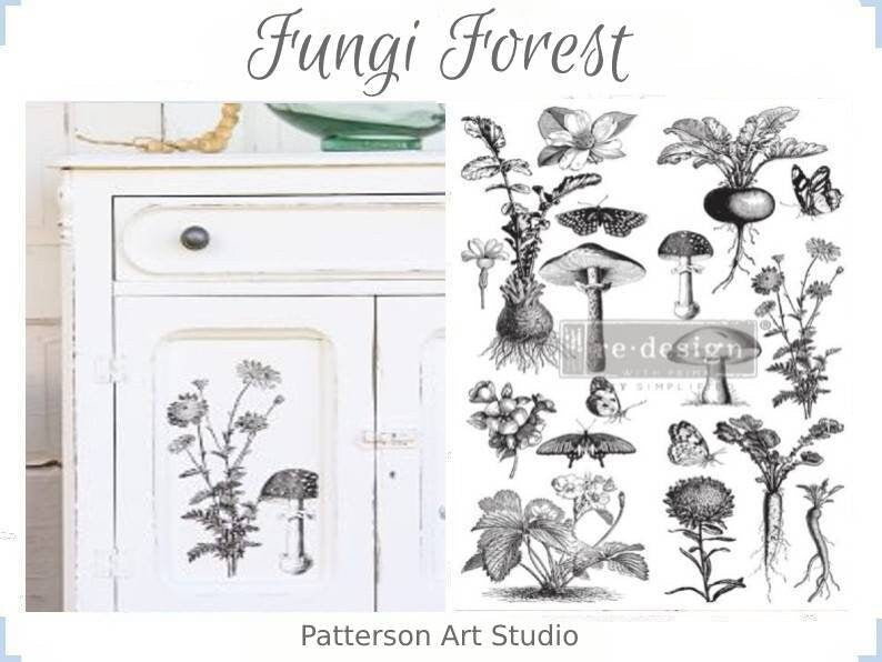 Rub on Mushroom Furniture Transfer,  Furniture Decal, Redesign with Prima, Fungi Forest 24" x 35.3"