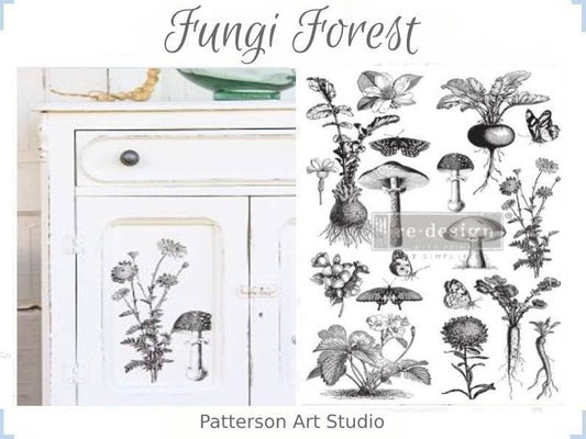 Rub on Mushroom Furniture Transfer, Furniture Decal, Redesign with Prima, Fungi Forest 24" x 35.3"