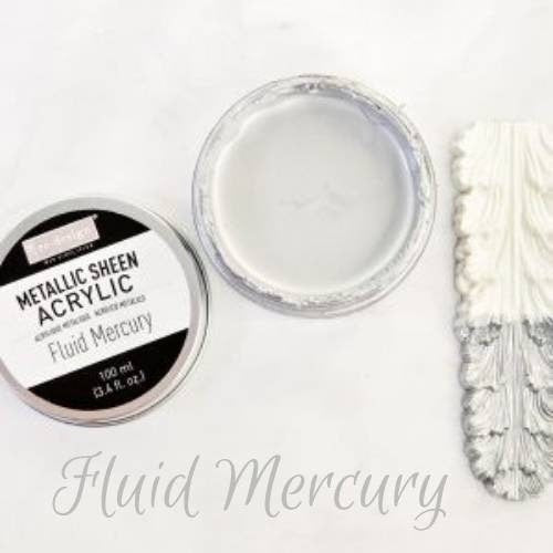 New! Metallic Sheen Acrylic Paint - FLUID MERCURY - Re-Design with Prima - for Furniture, Decor, Art Stenciling Silk Screening and More