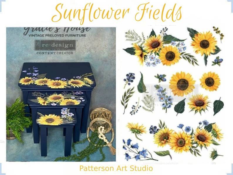 Rub on Furniture Transfer, Furniture Decal, Redesign with Prima,  Sunflower Fields 25" x36"