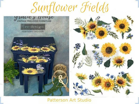 Rub on Furniture Transfer, Furniture Decal, Redesign with Prima, Sunflower Fields 25" x36"