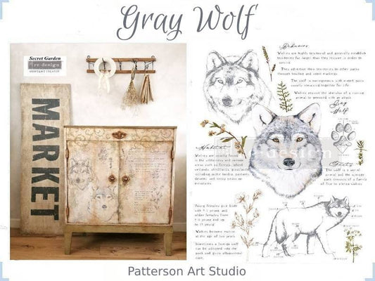 Rub on Furniture Transfer, Wolf Furniture Decal, Redesign with Prima, Gray Wolf 24" x 35"