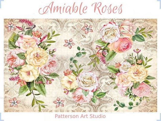 Redesign with Prima Decoupage Floral Decor Rice Paper Amiable Roses 11.5"x16.25"