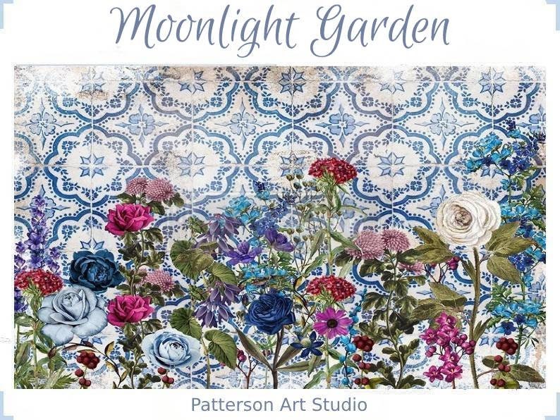 Redesign with Prima Decoupage Decor Rice Paper Moonlight Garden 11.5"x16.25"