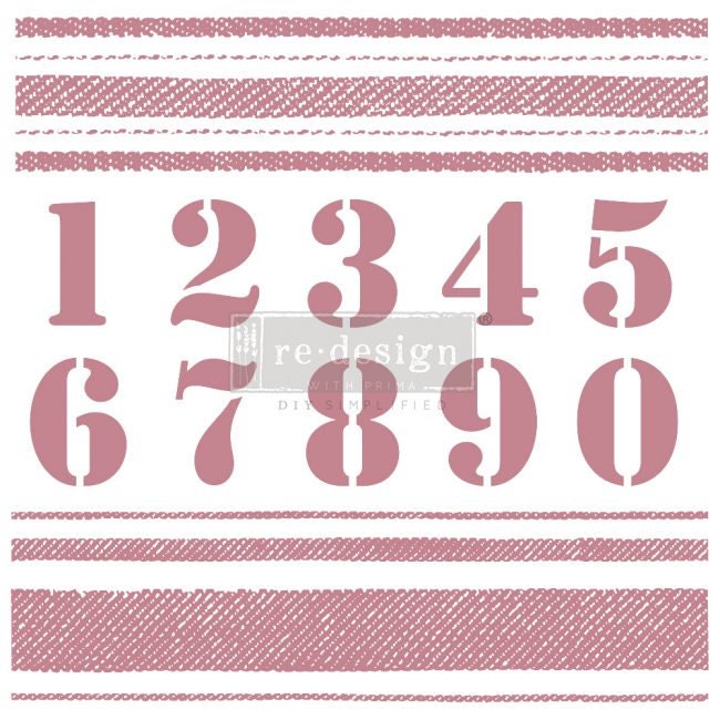 Redesign with Prima 12 x12 Clear Cling Decor Number and Grain sack stripe Stamp - Stripes