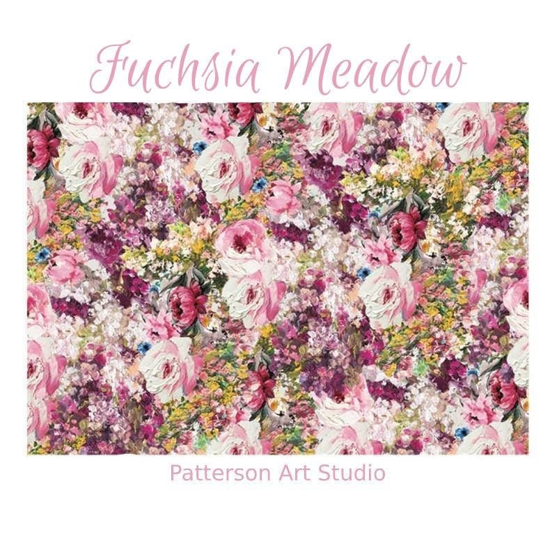 Redesign with Prima Decoupage Floral Decor Rice Paper Fuchsia Meadow 11.5"x16.25"