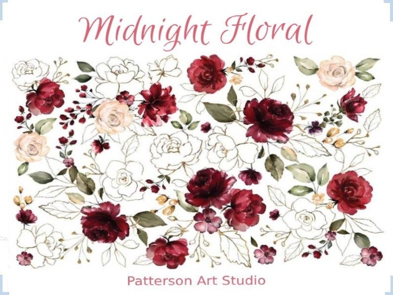 Rub on Furniture Transfer, Furniture Decal, Redesign with Prima, MIDNIGHT FLORAL 23" x33"