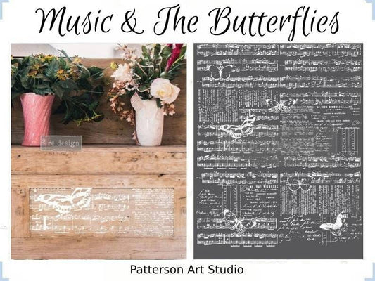 Rub on Furniture Transfer, Furniture Decal, Redesign with Prima, Music & the Butterflies 24"x 30"