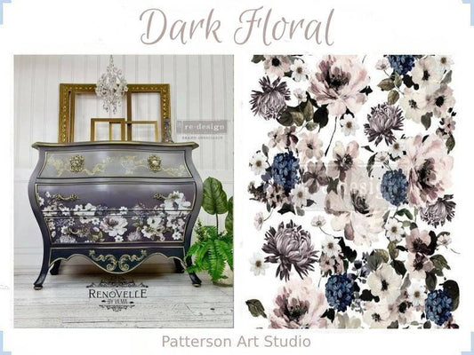 New! Rub on Furniture Transfer, Furniture Decal, Redesign with Prima Floral , Dark Floral  24" x35"