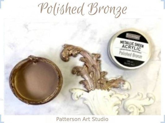 New! Metallic Sheen Acrylic Paint - POLISHED BRONZE - Re-Design with Prima - for Furniture, Decor, Art Stenciling Silk Screening and More