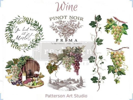 New! WINE - Redesign with Prima Rub on Furniture Grapes Wine Small Transfer Decal - 18" x12"