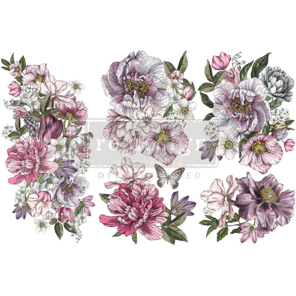 New! - DREAMY FLORALS - Redesign with Prima - Rub on Small Transfer for furniture or flower decal  18" x 12"