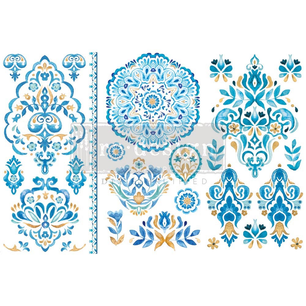 New! ARTISINAL TILE - Redesign with Prima Rub on Furniture BOHO Small Transfer Decal -  18" x12"