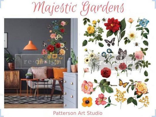 Rub on Furniture Transfer, Flower Furniture Decal, Maisie & Willow - Redesign with Prima, Majestic Garden 17" x24"