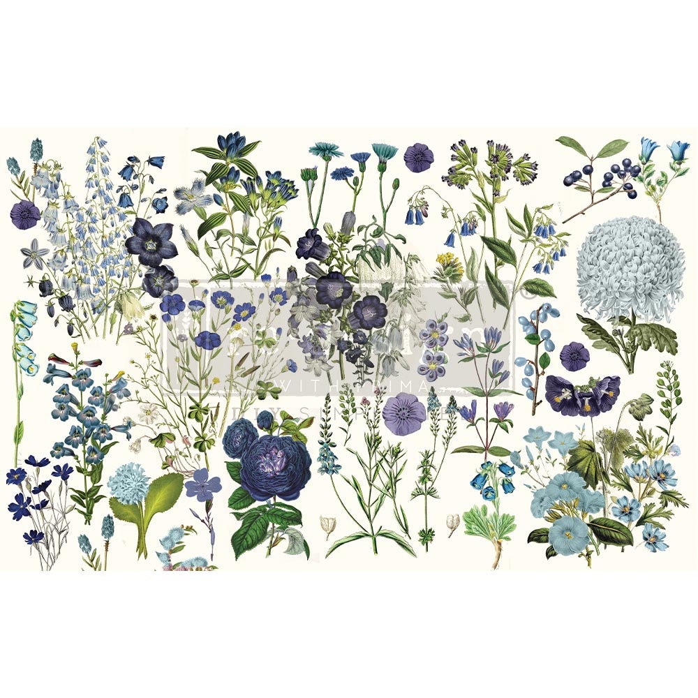 NEW! Redesign with Prima Decoupage Decor tissue Paper - BLUE MEADOWS - 19"x30"