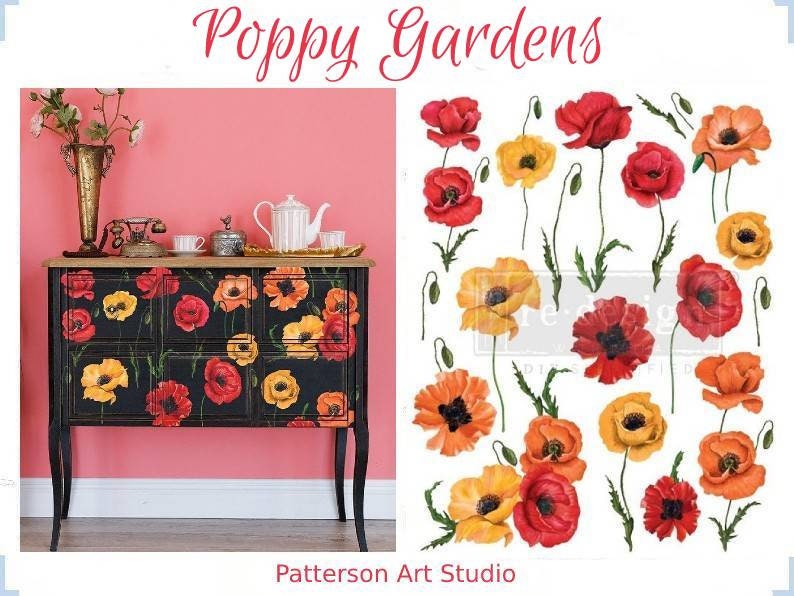 Rub on Furniture Transfer, Furniture Decal, Redesign with Prima, Poppy Gardens 25" x 32