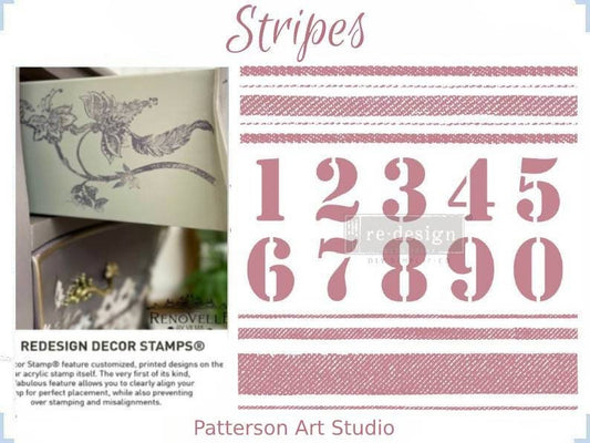 Redesign with Prima 12 x12 Clear Cling Decor Number and Grain sack stripe Stamp - Stripes