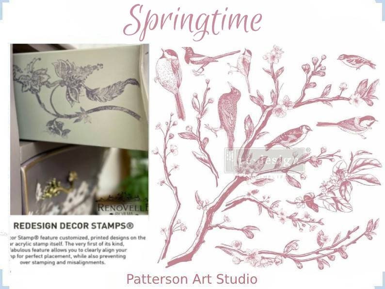 Redesign with Prima 12 x12 Clear Cling Decor Stamp - Springtime