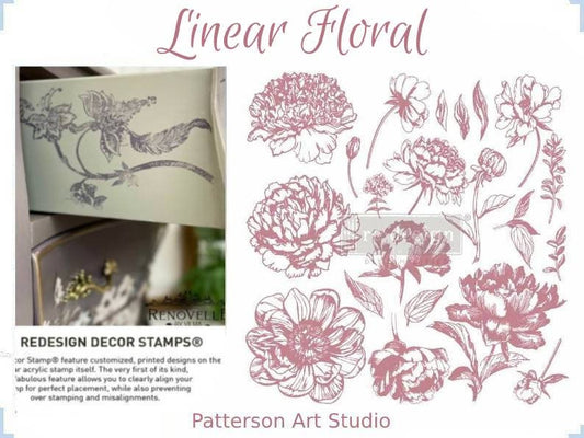 Redesign with Prima 12 x12 Clear Cling Decor Stamp - Linear Floral